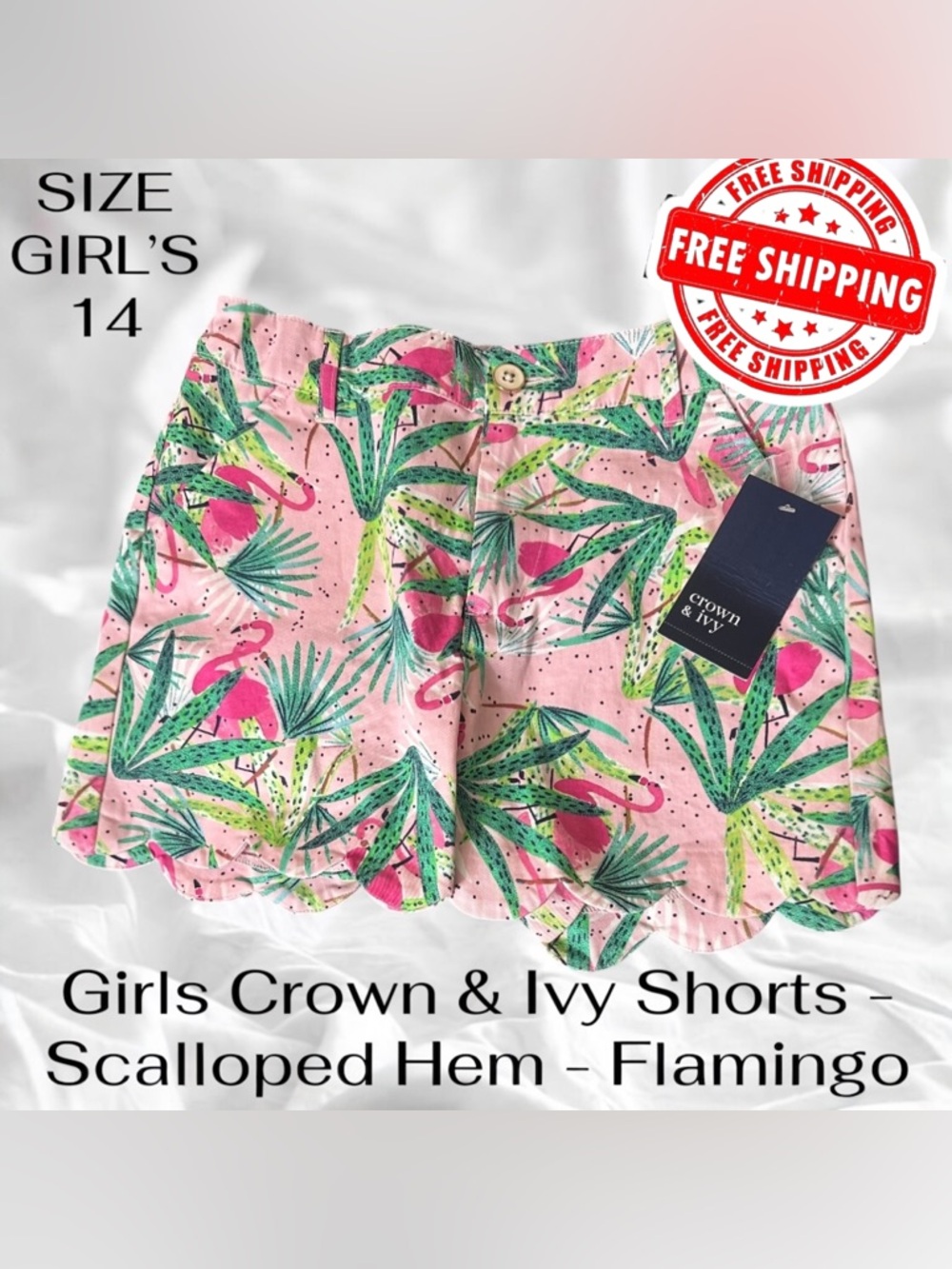 Girls Crown & Ivy Shorts - Scalloped Hem - Flamingo - Size 14 - FREE SHIPPING